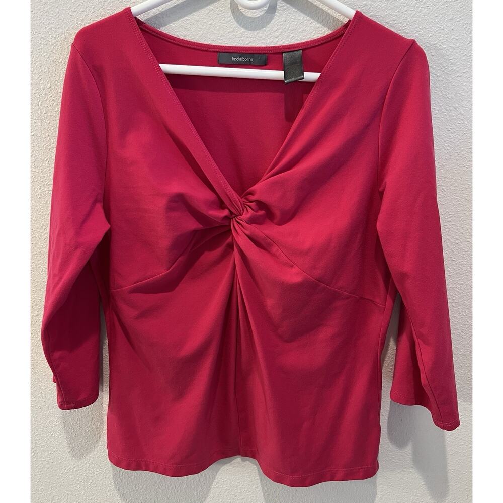 Liz Claiborne Pink Top. Crisscross Bust , 3/4 Length Sleeves. Sz XL